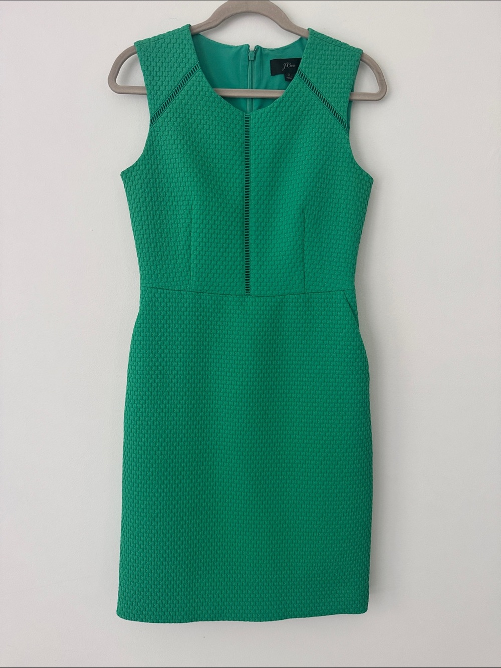 J. Crew Textured Sleeveless Sheath Dress in Emerald Green